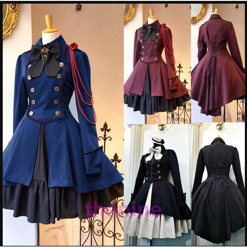 膝丈 軍服風 ゴ ドレス 長袖 衣装 制服 スカート4色