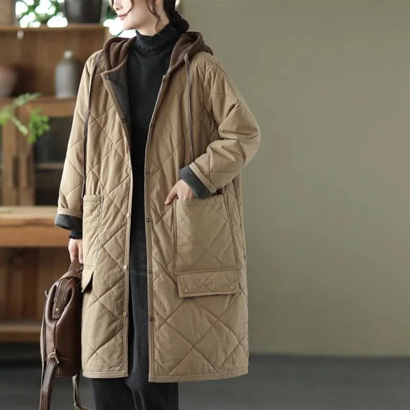 品質いいな品キルティングコート中綿ジャケットレディースロングコートフード付きアウター冬防寒中綿入りカーディガン暖かい体型カバー