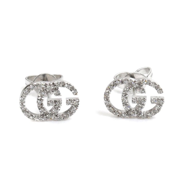 GUCCI グッチ K18WG ホワイトゴールド ダブルG GGランニング ダイヤ ピアス 481678 J8540 9066 ダイヤモンド 1.7g レディース 中古 美品