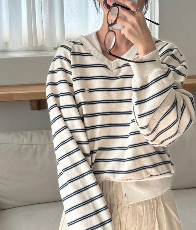ストライプ Vネック トレーナー