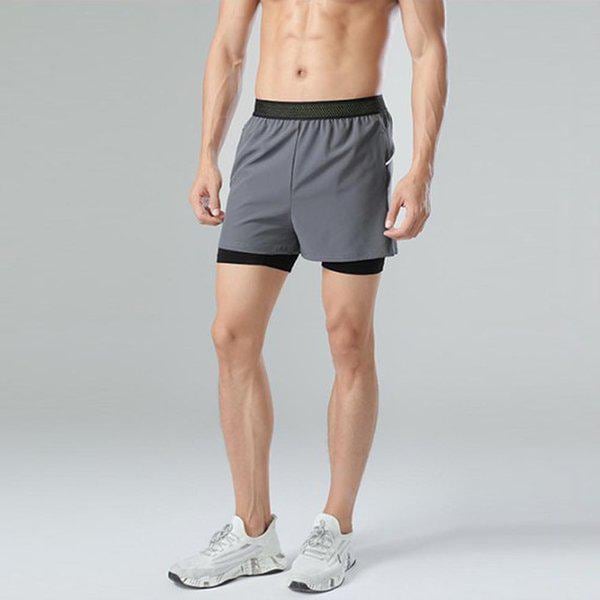 メンズ ツーインワン 無地 ハーフパンツ メンズレギンス LD4-PTH-LD961-グレー