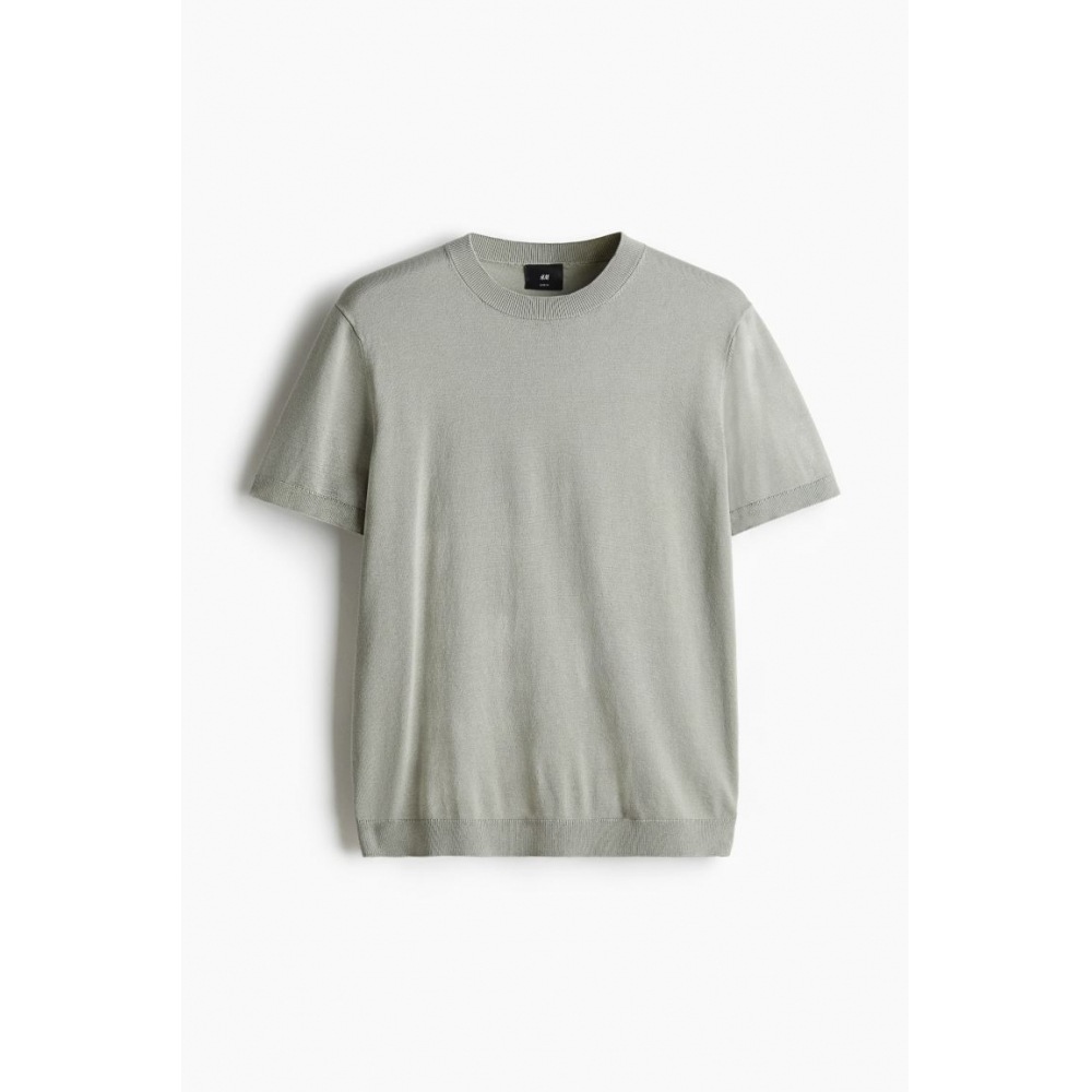 H&M スリムフィットファインニットTシャツセージグリーン