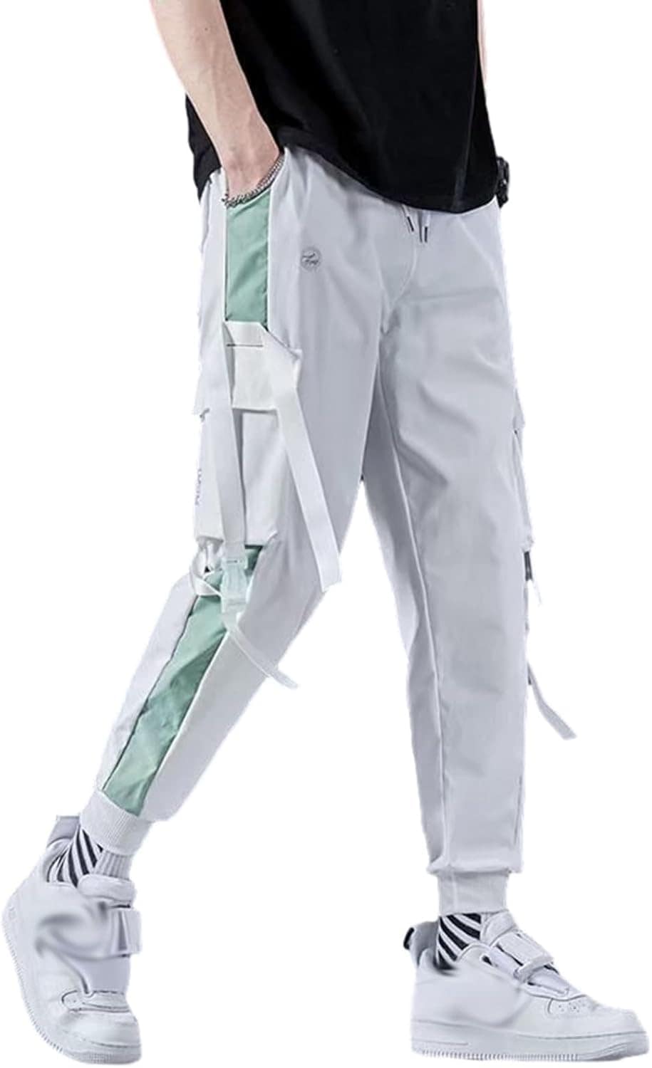 カーゴパンツ メンズ バギーカーゴパンツ ストレート ロングパンツ リブ裾 大きいサイズ 体型カバー ウエストゴム ポケット付き 袴パンツ ボトムス カジュアル スポーツ 旅行 パンクストリート ゴシ
