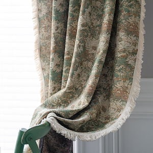 芸術的なインテリア-花飾りカーテン白フリンジ緑油画雰囲気厚手のロマンチックのれんRomantic Curtain