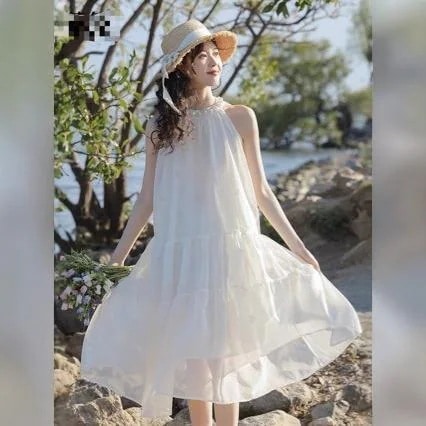 【今週だけお得】ワンピース レディース 夏 無袖 ハルターネック ビーズ飾り プルオーバー 甘美 フェミニン