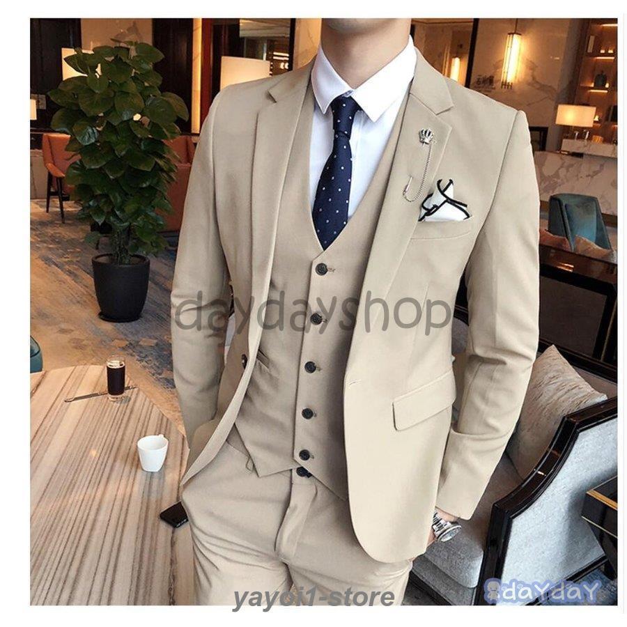 メンズスーツ ビジネススーツ スリーピース セットアップ 1つボタンスーツ 3ピーススーツ カジュアル 付き 細身 通勤 紳士服 結婚式 冠婚葬祭就職活