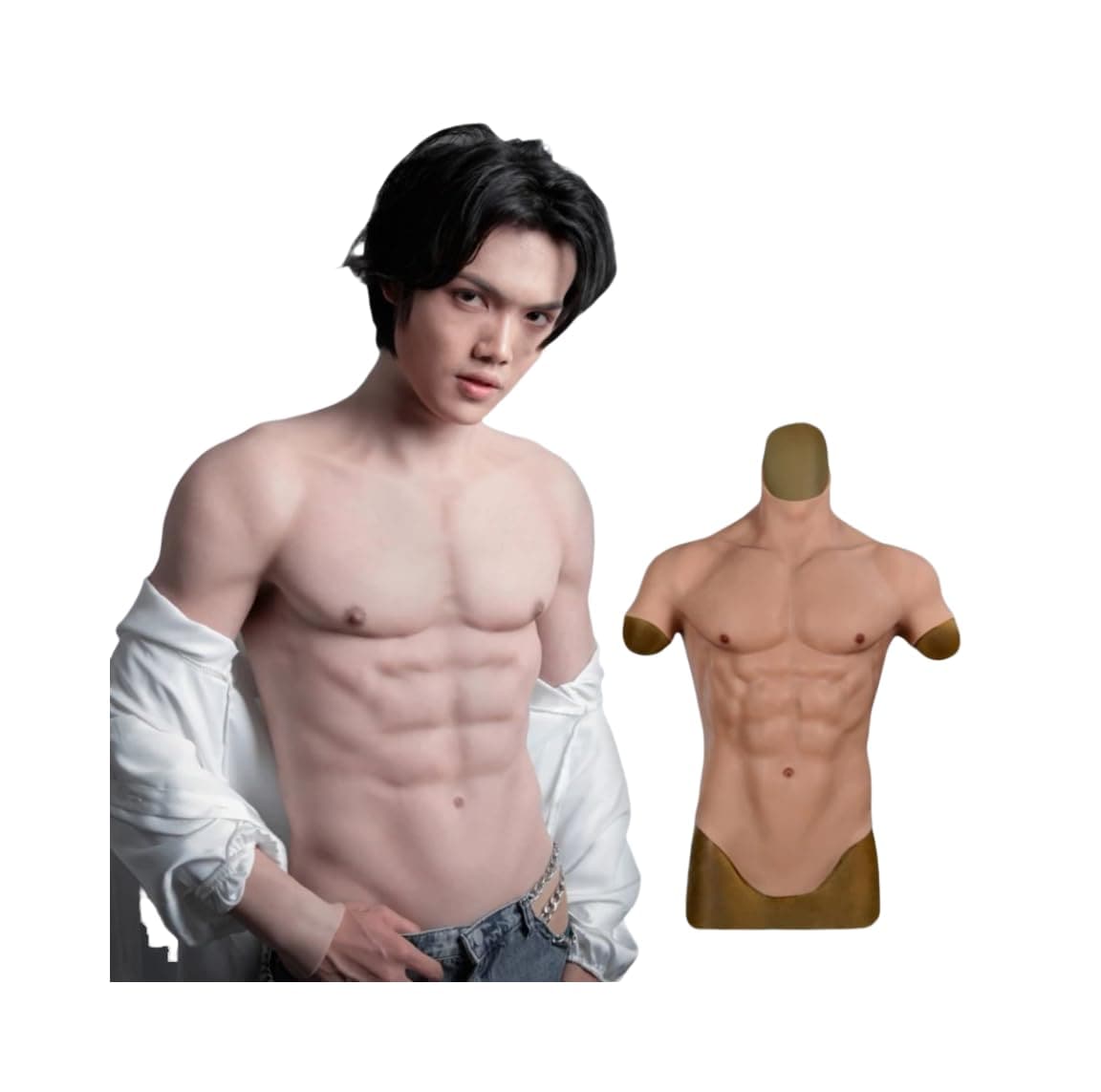 [HUWAHUWA] 筋肉スーツ イケメン筋肉 半袖 シリコン筋肉 シリコンスーツ マッチョスーツ 偽腹筋 偽筋肉 コスプレ 仮装（S明るい色）