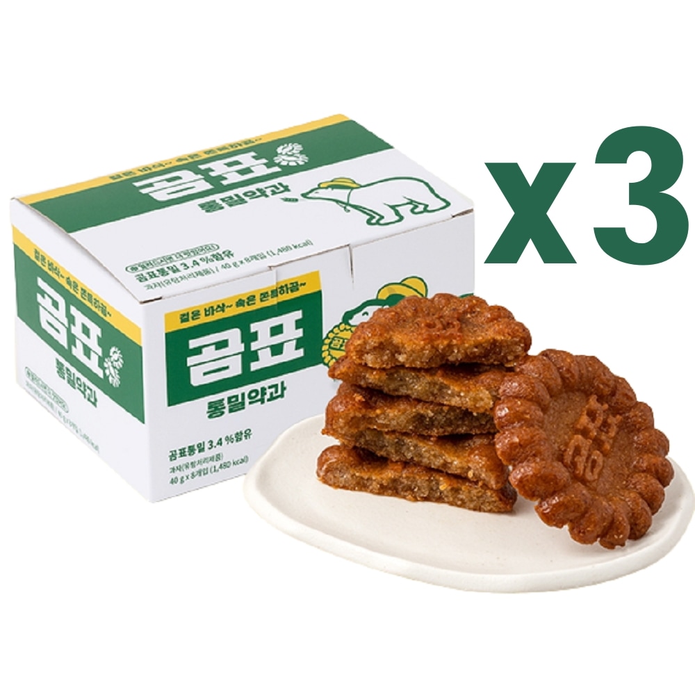 韓国食品-カラリ ジョンドゥク 韓国伝統菓子 コムピョ 全粒粉 薬菓 40gx8個入り 三箱 計24個入り-KMEAL