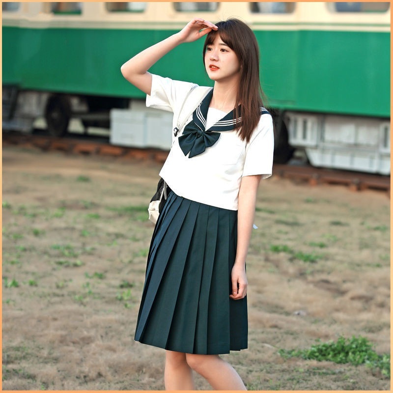 【1つ買うと10つ無料】基本的なダークグリーン3本のブックjkユニフォームスカートのミドルスーツバッドカレッジスタイルスーツ