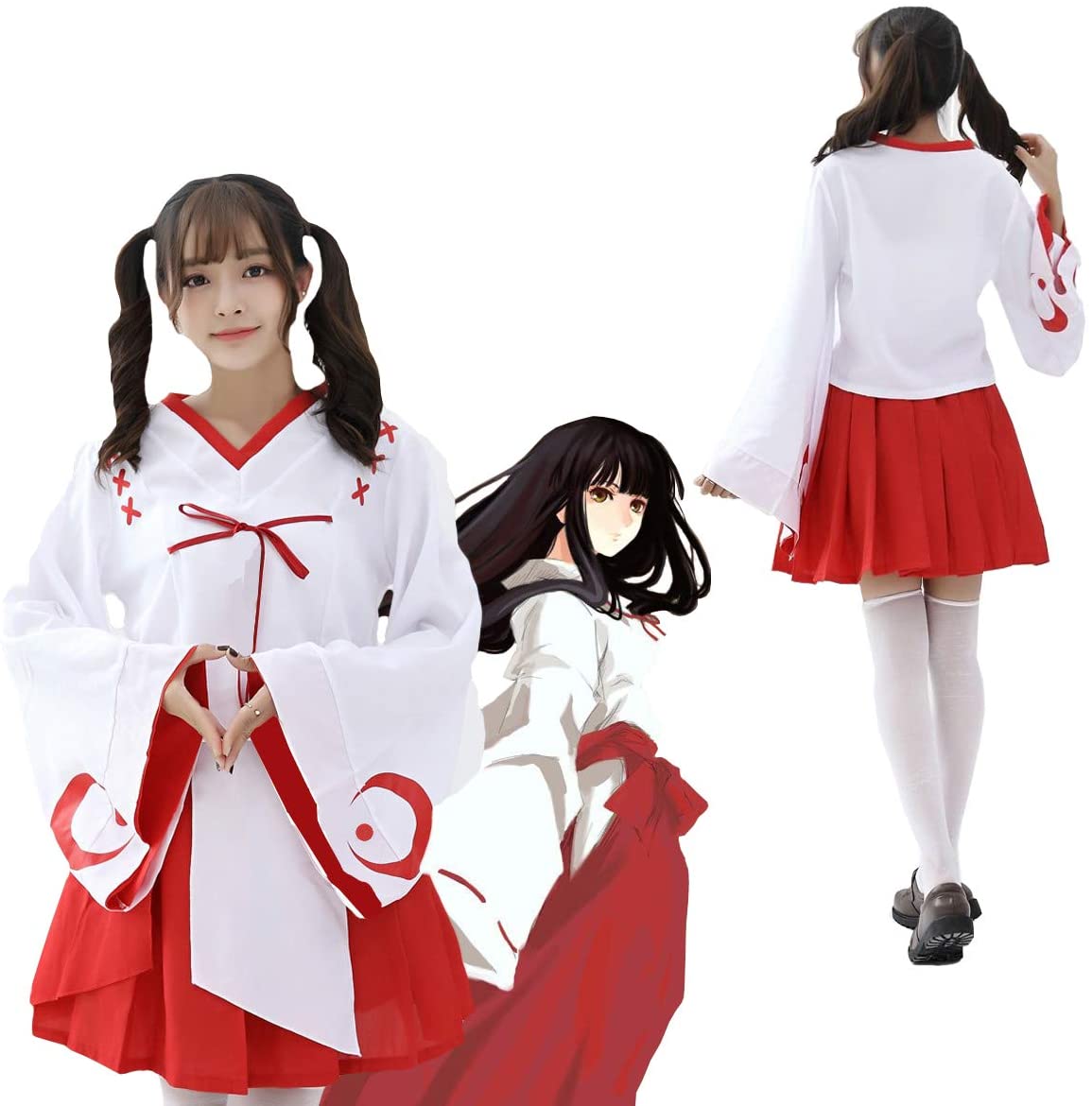 コスプレ 衣装 巫女 和服 ミニ巫女 コスチューム お正月 節分 大人 白 赤 レディース