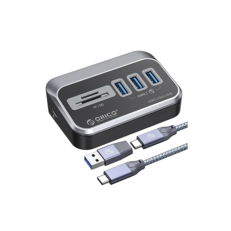 ORICO USBハブ USB3.0 5ポート 5Gbps高速転送 MicroSD/SDカード スロット搭載 セルフパワー/バスパワー両対応 50cmケーブルと変換アダプタ付き USB C/USB A