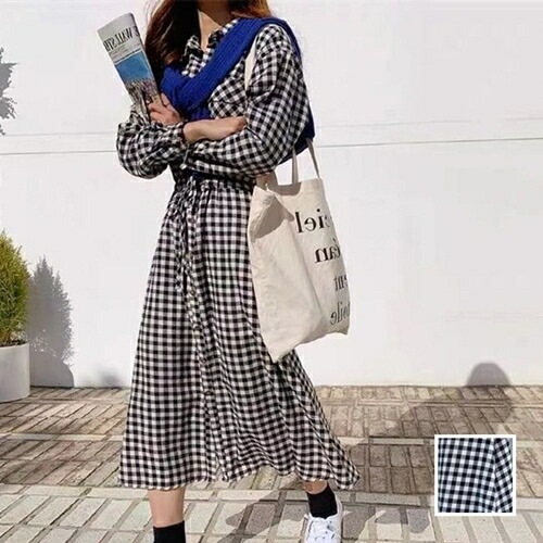 ワンピース カジュアル ロング マキシ丈ワンピ 韓国 ファッション レディース 秋 冬 カジュアル コーデ シンプル 定番 セレカジ 20代 30代 40代 2025 ギンガムチェック シャツワ