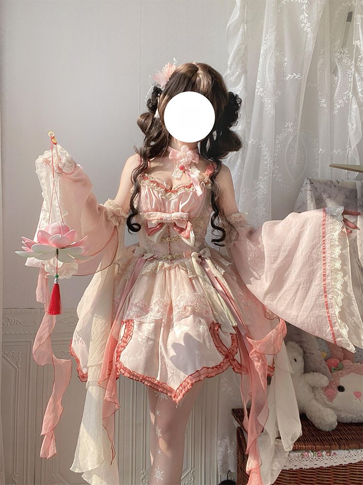 ピンク語スタイルロリータスカートjskスウィートアンドキュートボウテールロリータプリンセスドレススタイルワンピースドレスドレス