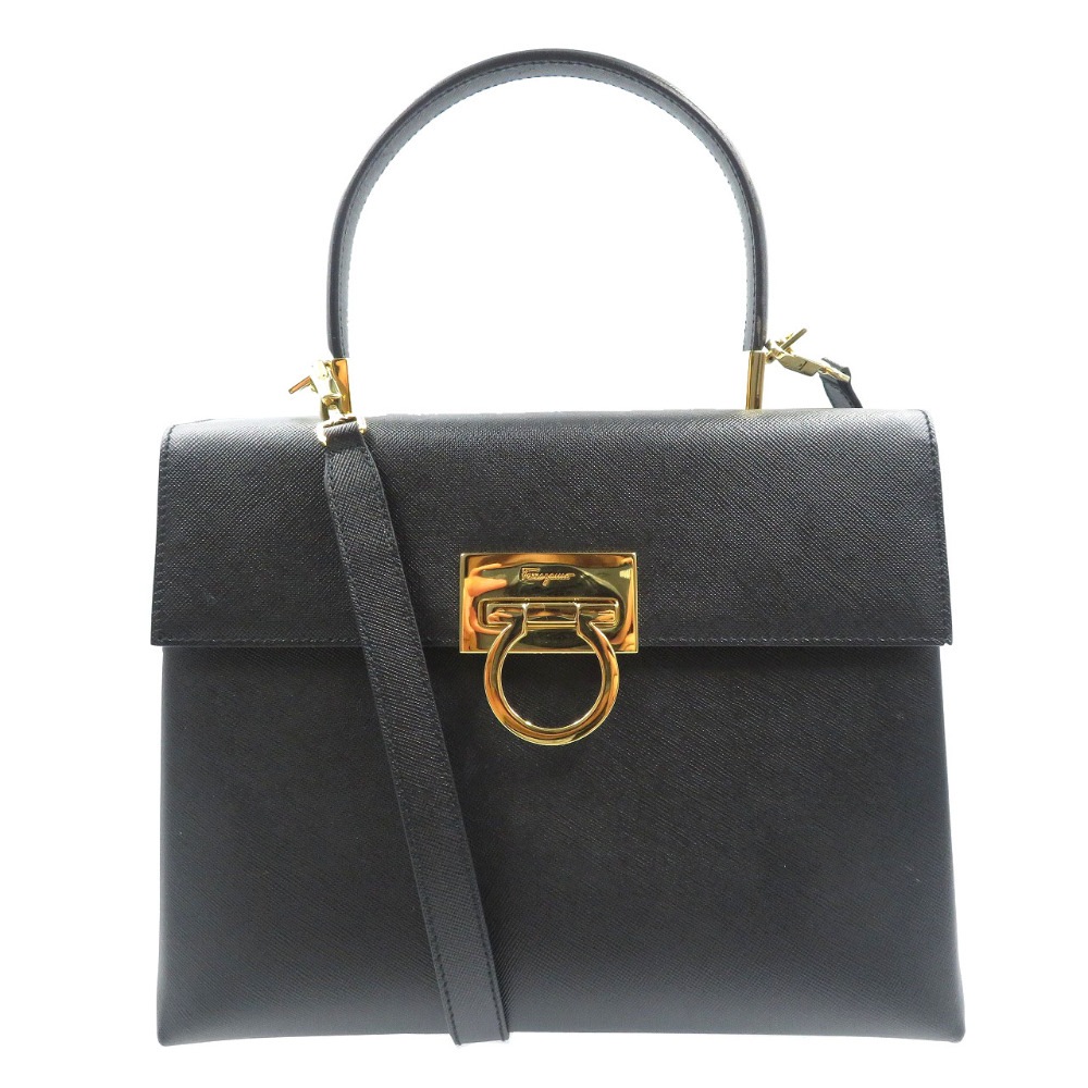 美品 サルヴァトーレフェラガモ ガンチーニ BA-21 0290 ハンドバッグ レザー/レザー ブラック 0193【中古】Salvatore Ferragamo レディース