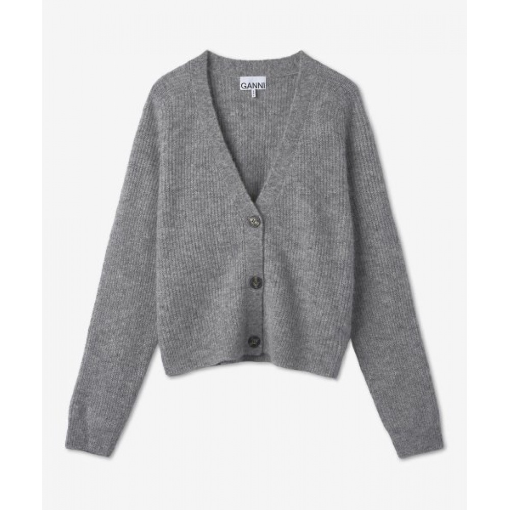 GANNI レディース Vネックニットカーディガン-グレー/ K1842921