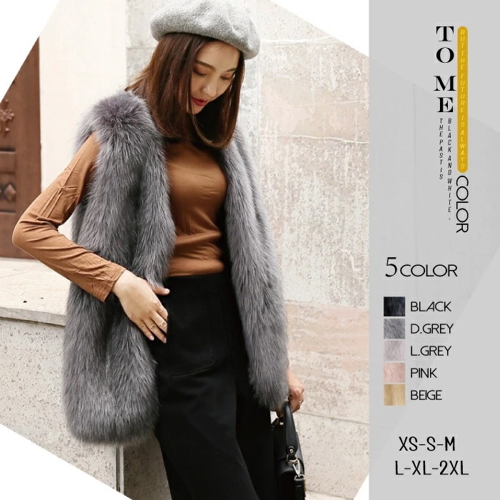 【期間限定！】フェイクファーベスト ロング丈 ふわふわ エコファー ロング丈 ベスト 秋 冬 ボリューム　あったか レディース アウター ファーコート　ベージュ トレンド セレブ愛用 おしゃれ きれい 5,165円