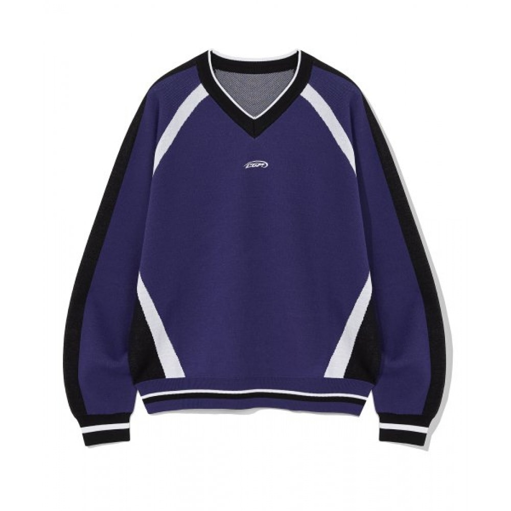 CODEGRY CGPラインオーバーフィットカラー Vネックニット_ネイビー