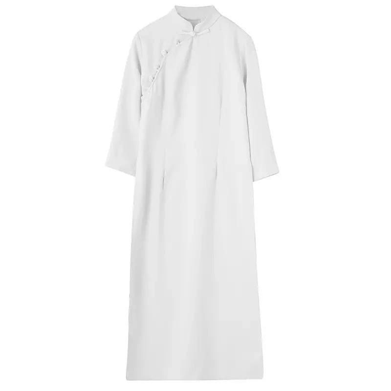 アオザイ チャイナドレス レディース エスニック 7分袖 ロング丈 ティー 禅 スリムフィット ハイスリット ホワイト グリーン ピンク