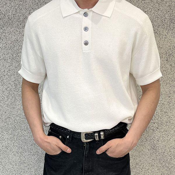 メンズシンプルボタンカラーネック半袖ニット AS KNH Q016 アイボリー_P422498274
