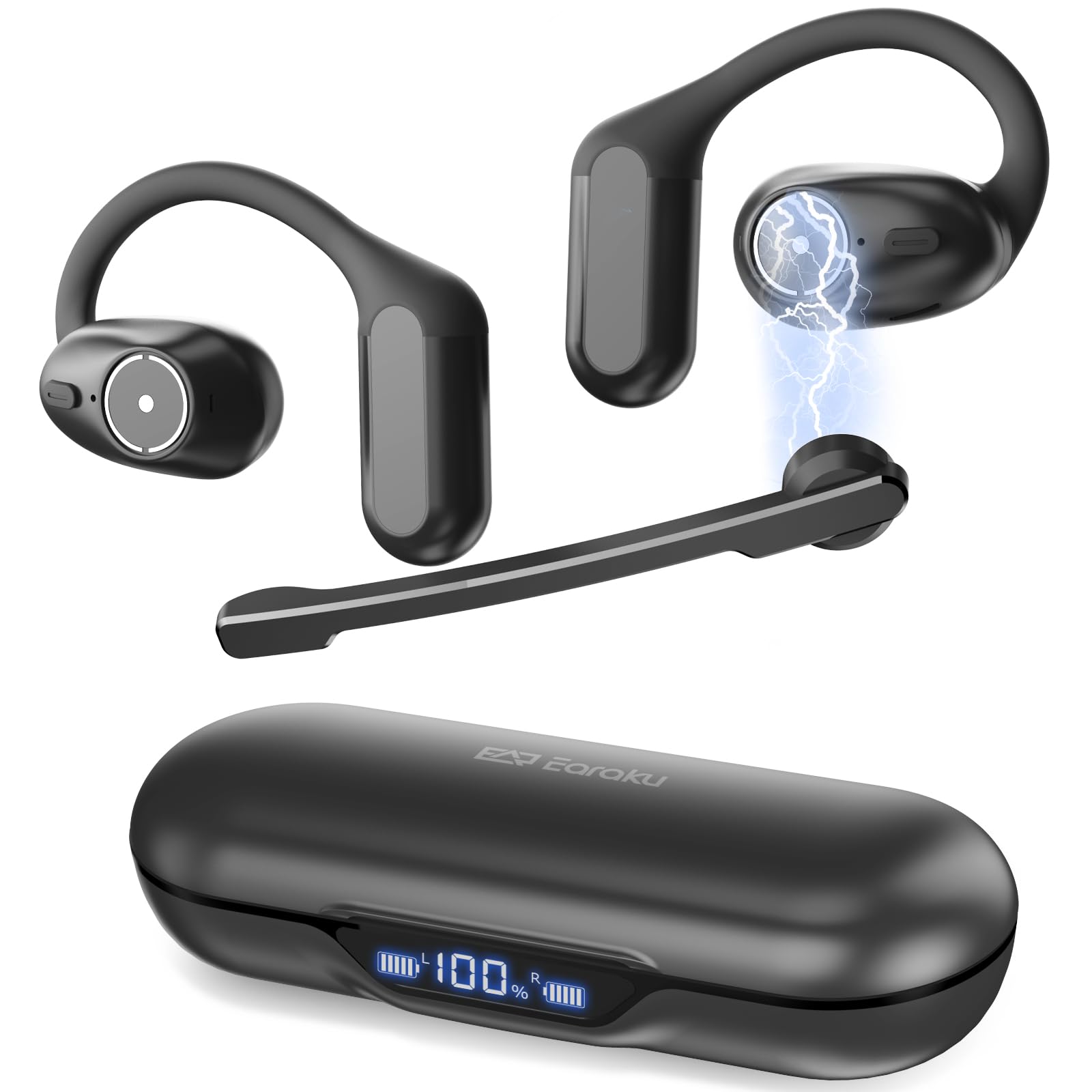 Bluetoothヘッドセット【2025年業界高水準傑作 マイク付き 脱着式オープンイヤホン】 Earaku(イアラク) MicCuff 一体両用 通話用イヤホン OWSイヤホン 片耳・両耳使用可能