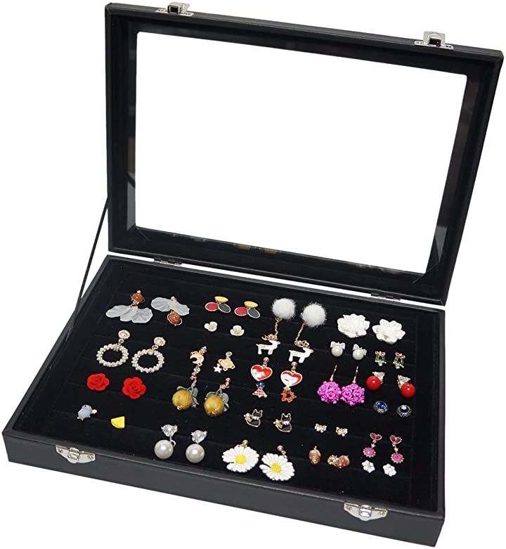 アクセサリー 収納 ボックス ケース(ブラック中ピアスセット付)
