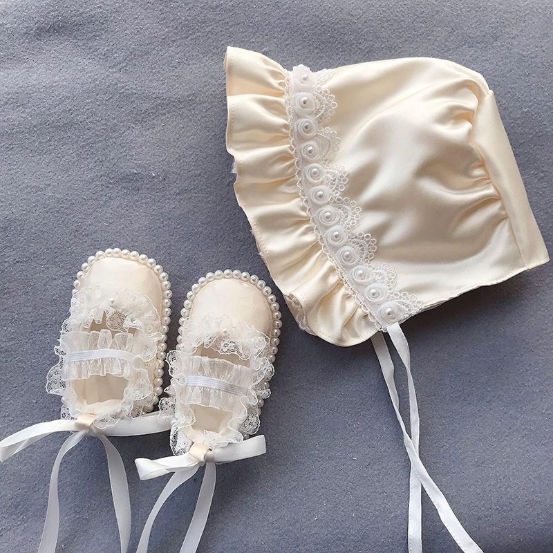 ベビー ベビーシューズと帽子セット 完成品 百日の宴 ギフト りレース日焼け防止帽子