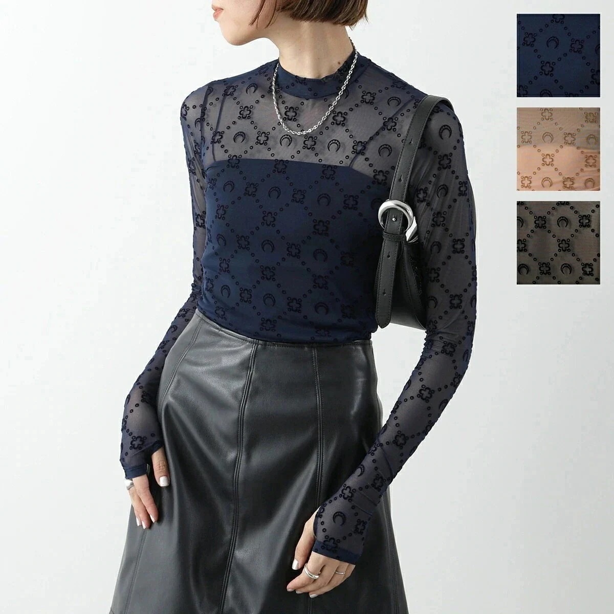 Marine Serre マリーン セル ロンT カットソー Moonogram Mesh Flock Second Skin Highneck Top WTO 【mega】