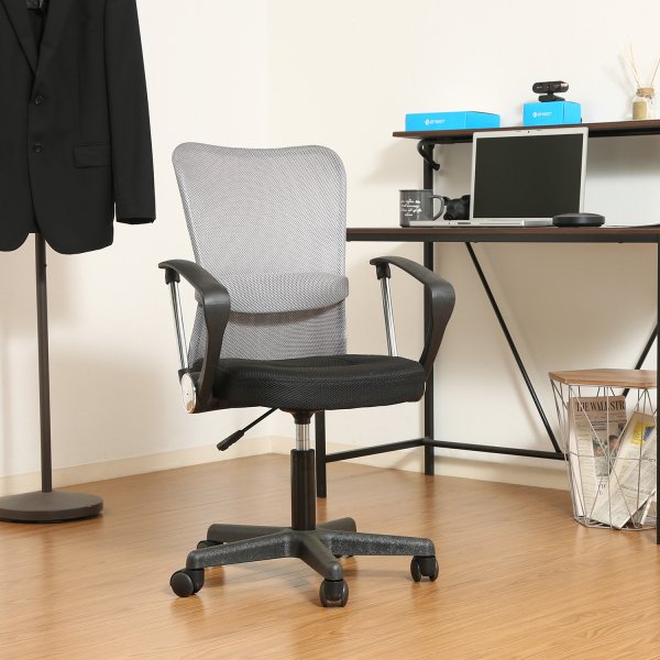 メッシュバックチェアー 94433 オフィスチェア 肘付き グレー 高さ調節可 キャスター付き