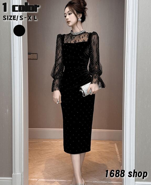 売れ 2025 タイトワンピース 姫系ワンピース　シンプル　ワンピース インポート ひざ丈 ミドル丈 エレガント　韓国ファッション シンプル Vネック パーティドレス 長袖　お嬢様 セクシー ミニワン