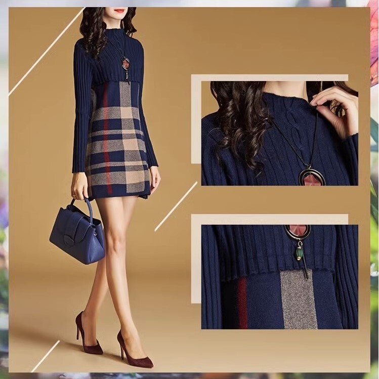 ワンピース ニットワンピース ミニ丈 袖あり 長袖 ハイネック Aライン ウエストマーク 切り替えデザイン ハイウエスト リブニット 伸縮性 ニット 大人可愛い きれいめ カジュアル 大人 おしゃれ