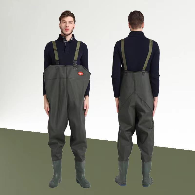 防水パンツ 胴長靴 釣り用長靴 長靴付き 長ぐつ付き つなぎ ハイウエスト 防水加工 メンズ 男性用