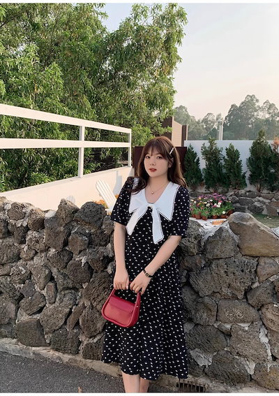 大きいサイズ 婦人服 ちょう結び 襟 ドレス 夏 個性的 ワンピース 袖あり 半袖 Vネック 襟付き かわいい 大人可愛い 大人 上品 おしゃれ お洒落 こなれ感 柄 夏 10代 20代 30代