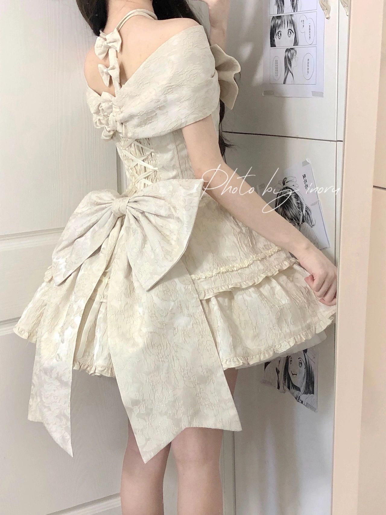 コスプレドレスロリータスカートワンピース生成カラーバックビッグリボンロリータドレスjskドレスロリータ可愛いプリンセスドレス