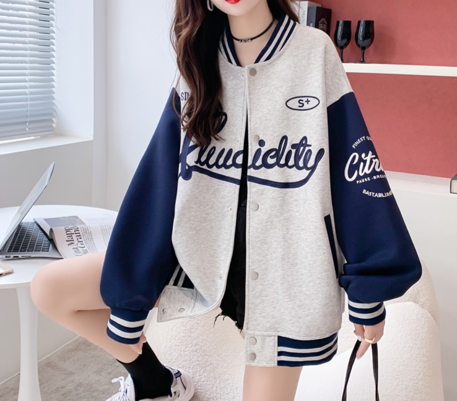 アウター ブルゾン 上着 袖あり 長袖 ボリューム袖 ドロップショルダー 萌袖 Vネック 襟なし ワイド Iライン 切り替えデザイン 切り替えデザイン ポケット 前開き 伸縮性 厚手 かわいい