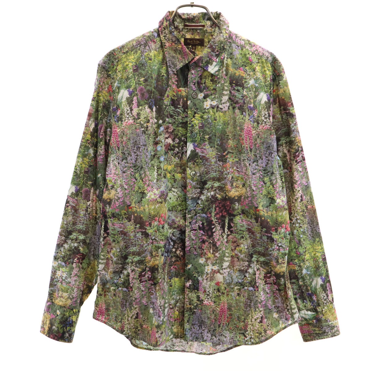 PAUL SMITH COLLECTION ポールスミスコレクション 日本製 フラワー フォトプリント 長袖 シャツ M グリーン系 メンズ 古着