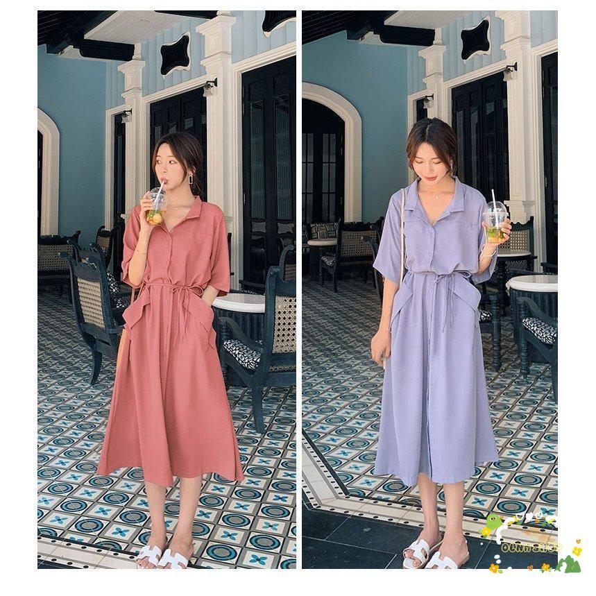 ワンピース シャツワンピース レディース 40代 キレイめ マキシ丈ワンピース 春 夏 半袖 ベルト オシャレ 体型カバー着痩せ 大きいサイズ韓国風 30代