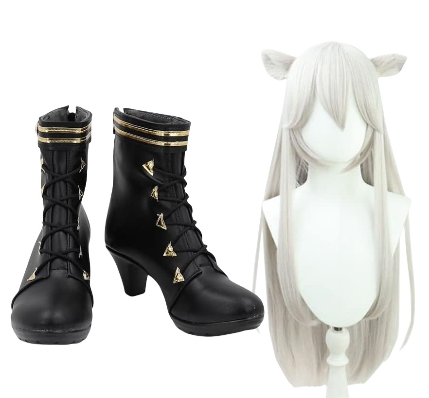 コスプレ靴 獅白ぼたん ししろ ぼたん ウィッグ付き 靴 ブーツ 下駄 シューズ 長靴 コスプレ クリスマス ハロウィン