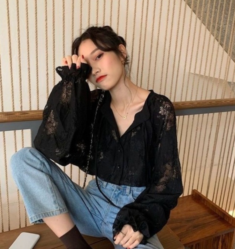 トップス デート モテアイテム ブラウス シャツ 長袖 レース シースルー 可愛い きれいめ 上品 おしゃれ かっこいい 可愛い ラブリー キュート ガーリー クール モード系 セクシー