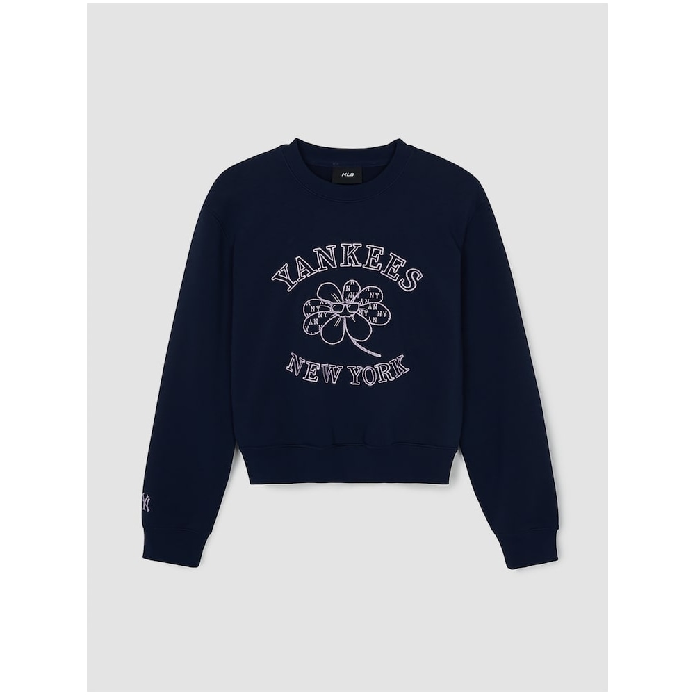 MLB 女性用フラワーグラフィッククロップスウェットシャツ NY (ネイビー) QHHC3FMTF0144-50NYS