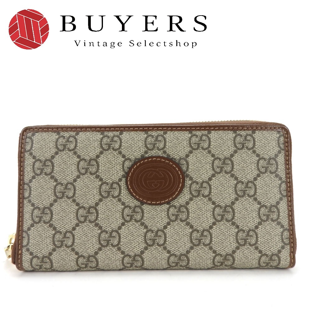 中古 長財布 673003 インターロッキングＧ GGスプリームキャンバス ベージュ ブラウン ゴールド金具 ラウンドファスナー レディース 女性