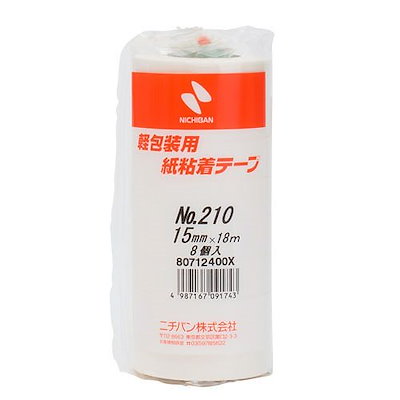 他サイト： ニチバン 紙粘着テープ 軽包装用 紙粘着テープ No.210 15mm幅 白 8巻入 210-15の商品画像