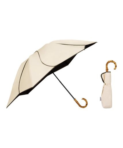 Wpc. 最強の日傘 UVO(ウーボ)折りたたみ傘/3段 フローラル ベージュ 遮光率&UVカット率100%/UPF50+/遮熱/晴雨兼用 親骨55cm レディース バンブー おしゃれ 可愛い フェミ