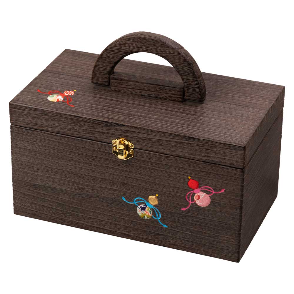 ソーイングボックス・大 (028)　瓢箪　裁縫箱　木目込細工　桐製・時代仕上　箱長の桐工芸品　日本製　東京浅草の木製品