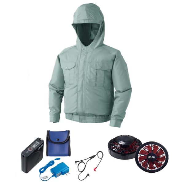 KU90810 空調服 ポリエステル製フード付 FAN2200BR/LISUPER1 緑 3L