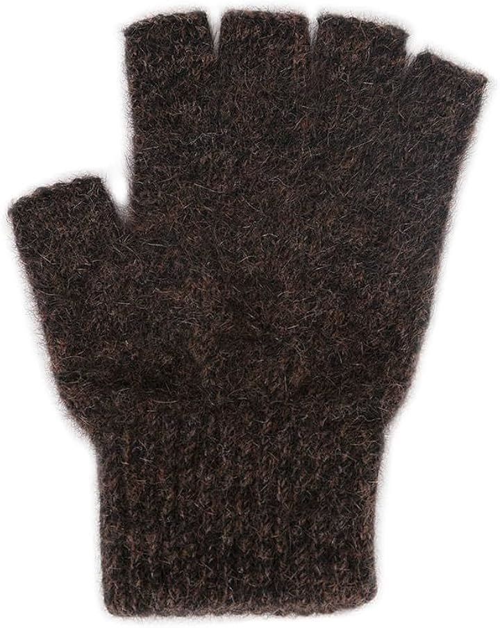 ポッサムメリノ 手袋 オープンフィンガーグローブ 防寒 防風 保温グローブ スマホ対応 男女兼用 暖かい ふわふわ ウール手袋(ブラウン, L)