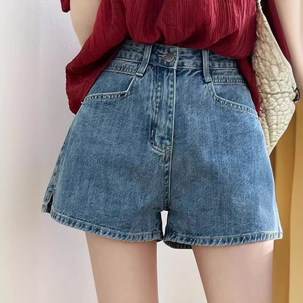 夏用ワイドソフトデニムショーツ レディース 薄手 大きいサイズ おデブさんでもゆったり Mm ハイウエスト スリムスリット Aラインホットパンツ 5,968円