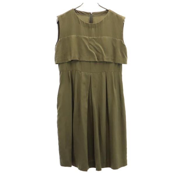 日本製 ノースリーブ デザイン ワンピース 2 カーキグリーン バックジップ レディース