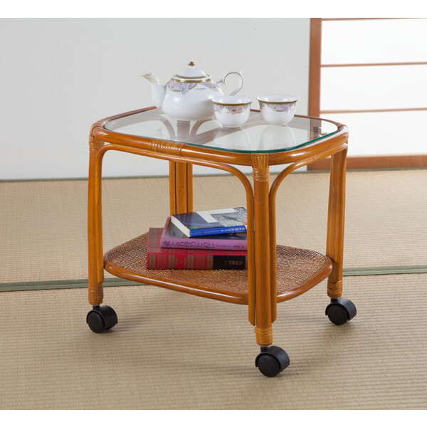 ファミリー・ライフ 天然籐サイドテーブル キャスター付き ナチュラル(0448410) メーカー直送