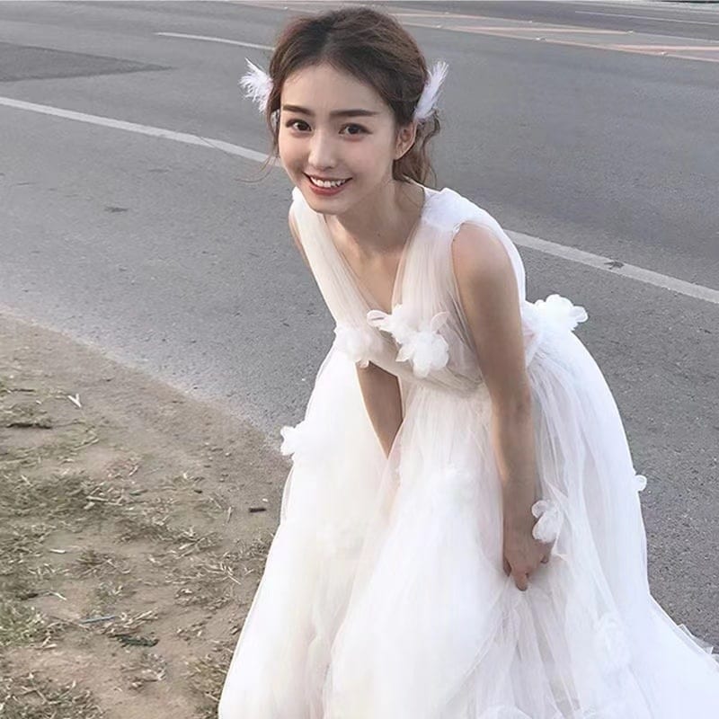 絶対きれいめ！パーティードレス 結婚式 袖なし ロング丈 透かし感 ブライダル 二次会 花嫁 前撮り フォトウェデ