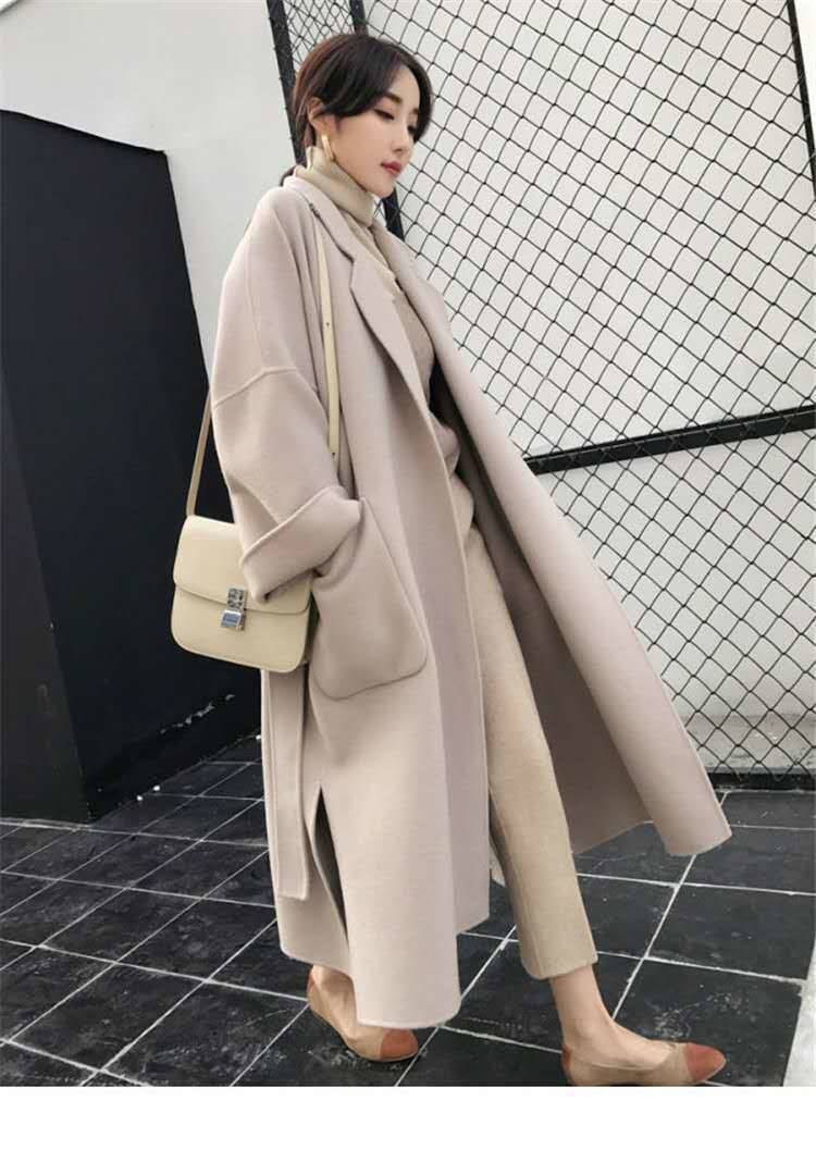 コート レディース ロング ミモレ 長袖 ボリューム袖 ベルト ポケット ドロップショルダー 大きいサイズ サイドスリット 黒 アプリコット シンプル 上品 大人可愛い おしゃれ お出かけ 通勤 通学